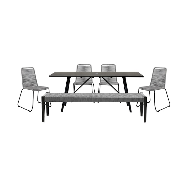 Armen Living Koala Shasta and Camino 6 Piece Outdoor Dining Set in Dark Eucalyptus Wood with Gray Rope 840254333840 - main